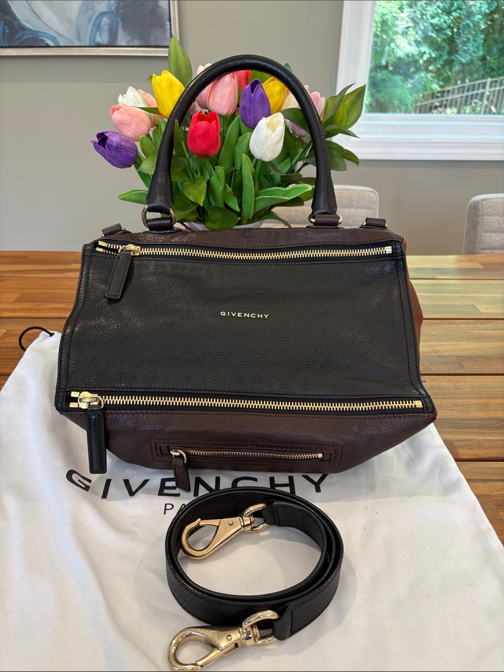 Authentic TriColor Textured Leather Givenchy Pandora Bag 2 with Strap